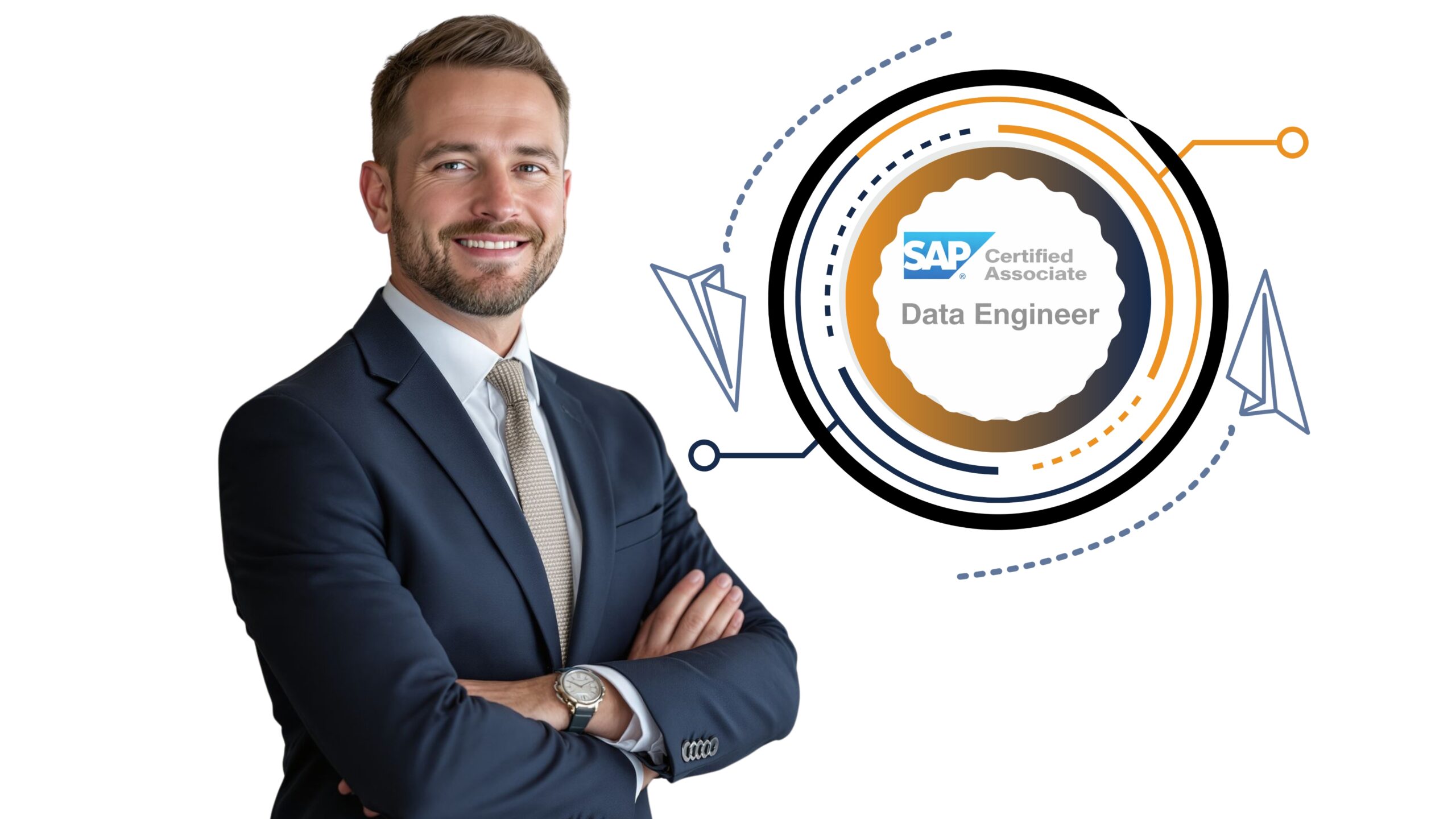 IT professionals presenting SAP Data Engineer SAP HANA course with certification logo