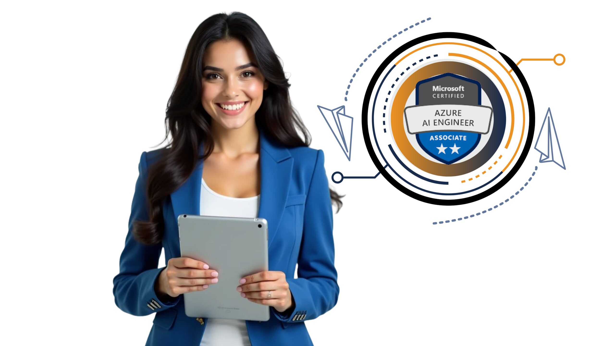 Professional woman presenting Microsoft Certified Azure AI Engineer Associate course