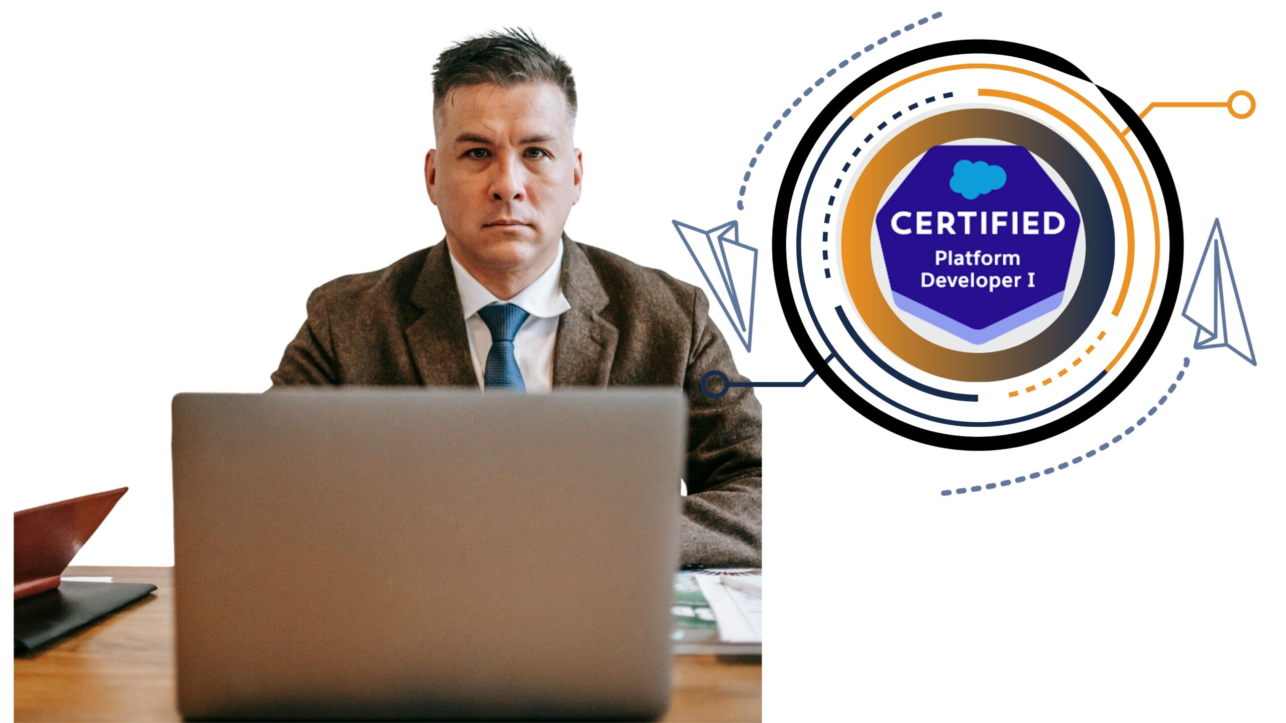 Salesforce Platform Developer I exam domains key services and certification benefits infographic