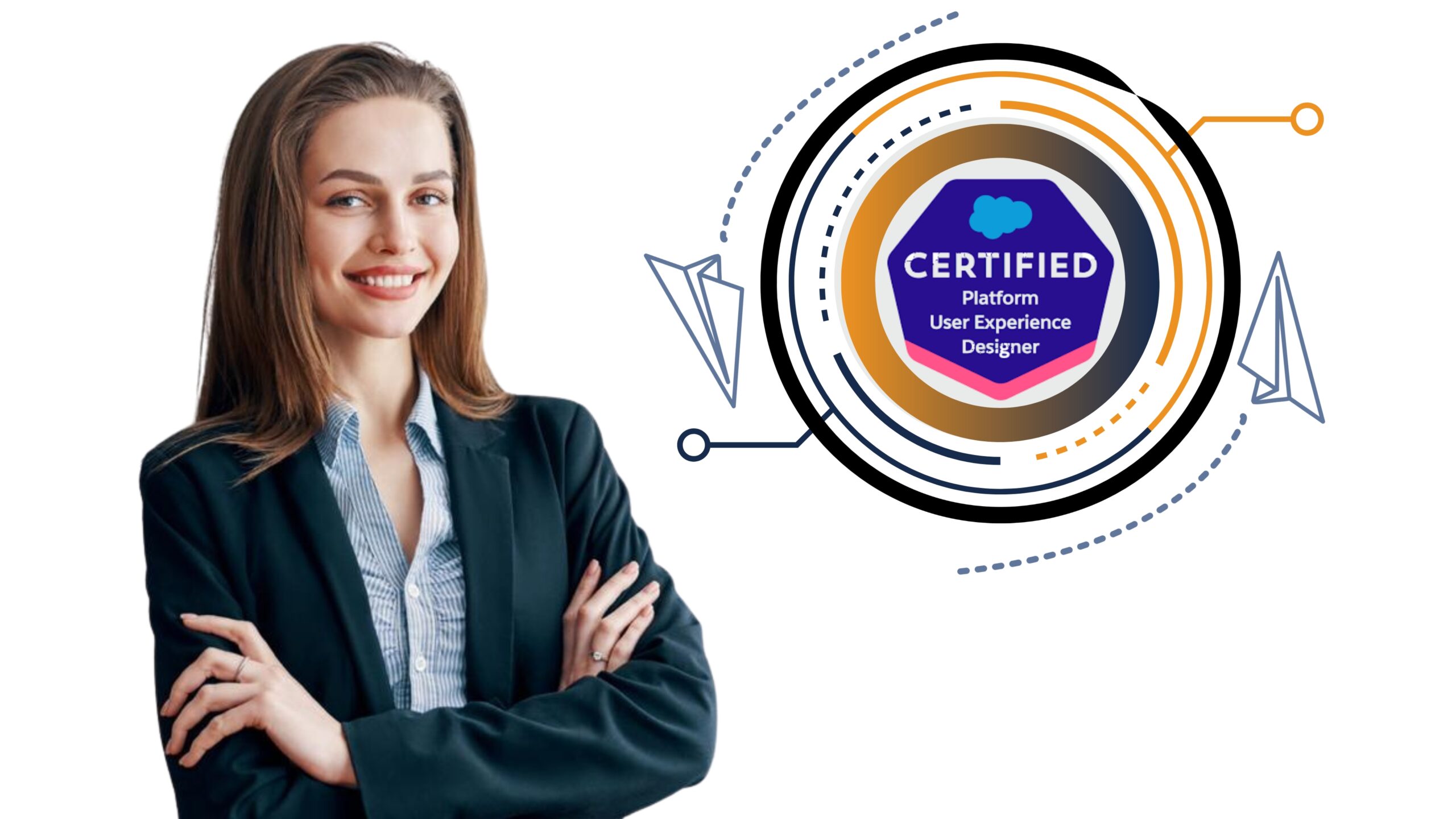 IT professionals presenting Salesforce Platform User Experience Designer course with certification logo